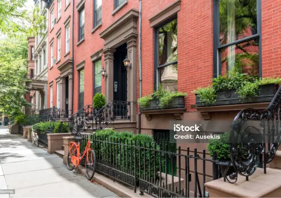 red home in the city.