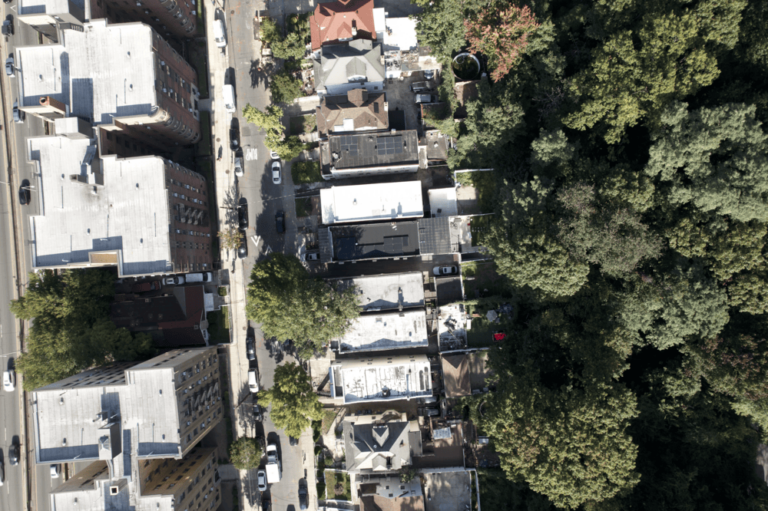 Ariel view of rooftops on new york.